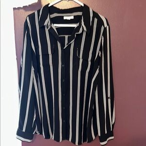 Black and White Striped Button-Up Shirt